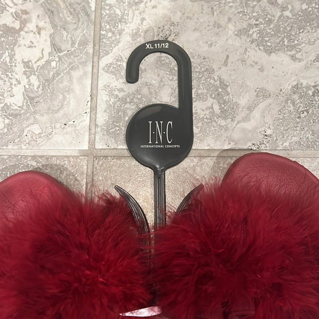 INC Faux-Marabou Slide Slippers in Red, Size XL 11/12 New w/Tag