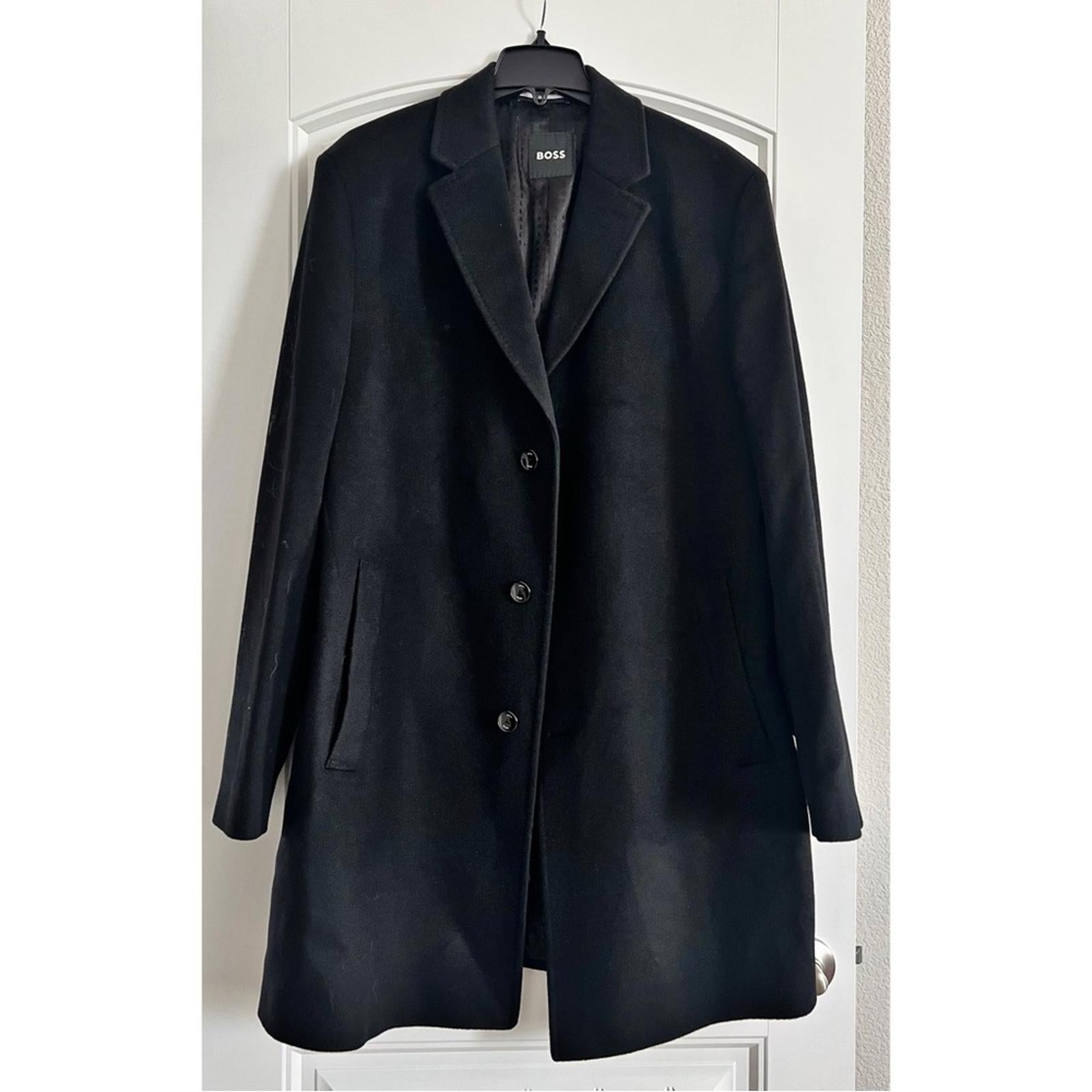 BOSS Cashmere-Wool Trench Coat in Black, Size IT 56, US 46R New w/o Tag