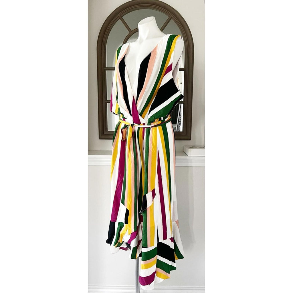 Lane Bryant Striped Faux Wrap Maxi Dress, Multi Plus Size 26 New w/Tag