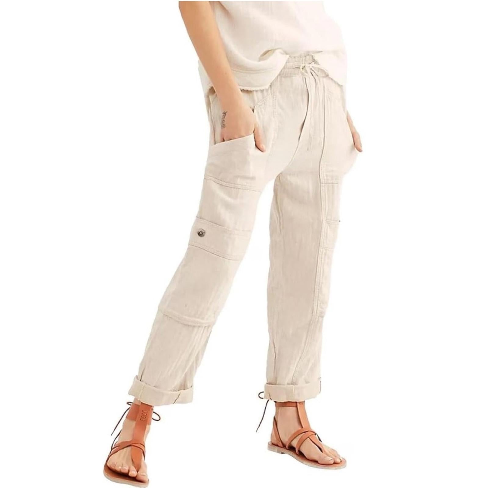 Free People Revolve Feelin Good Utility Pull-On Pants, Natural Size XS New w/Tag