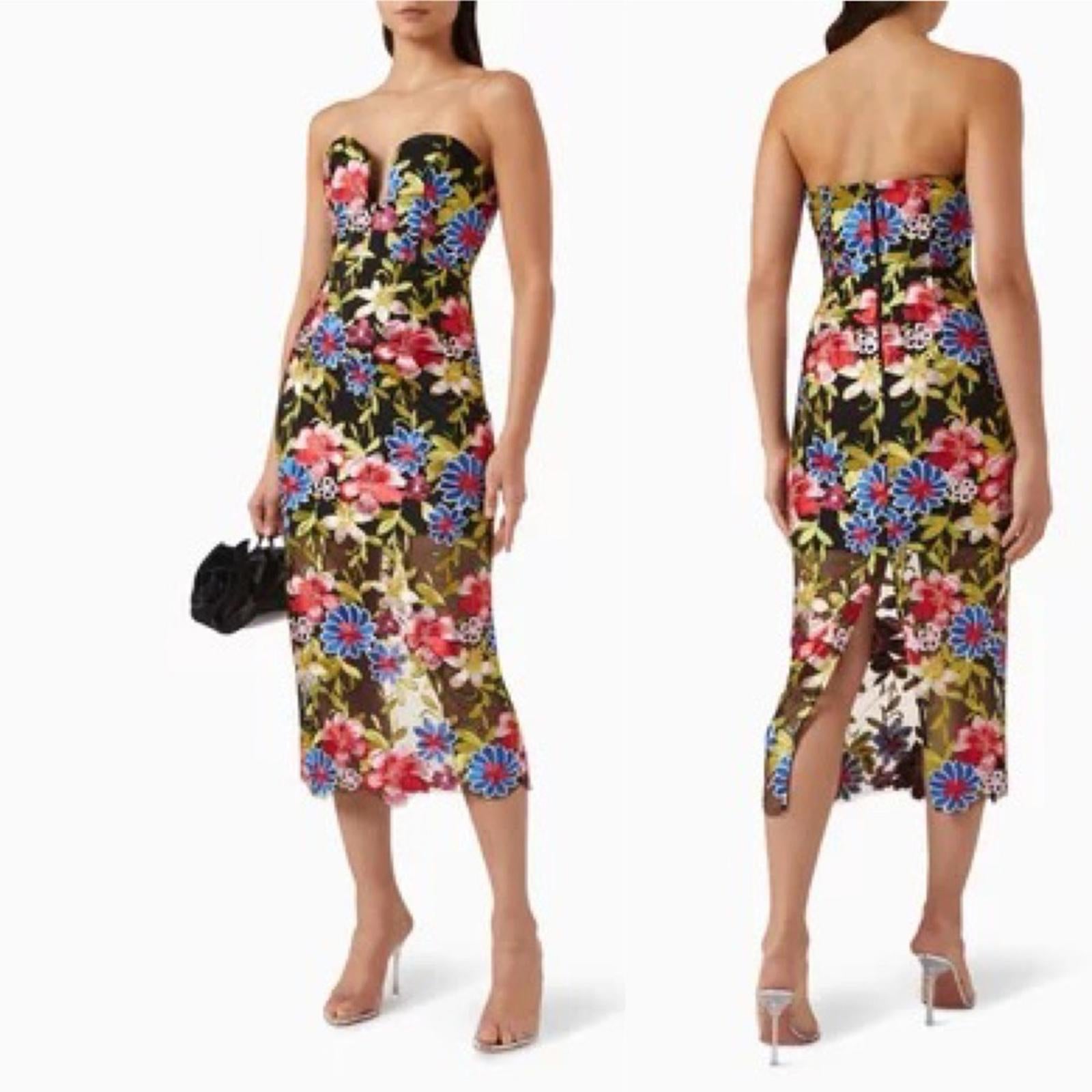 Milly Strapless Artem Spanish Garden Embroidery Midi Dress, Size 6, NEW