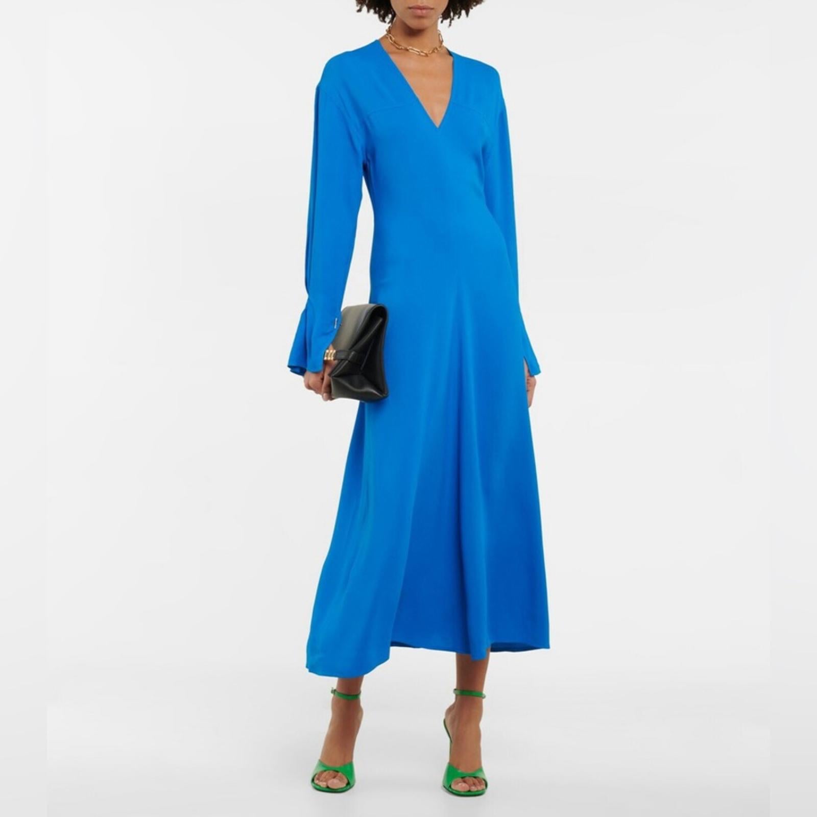 Victoria Beckham Cady Fit & Flare Midi Dress in Blue, NWT, Size 2 Retail $1,250