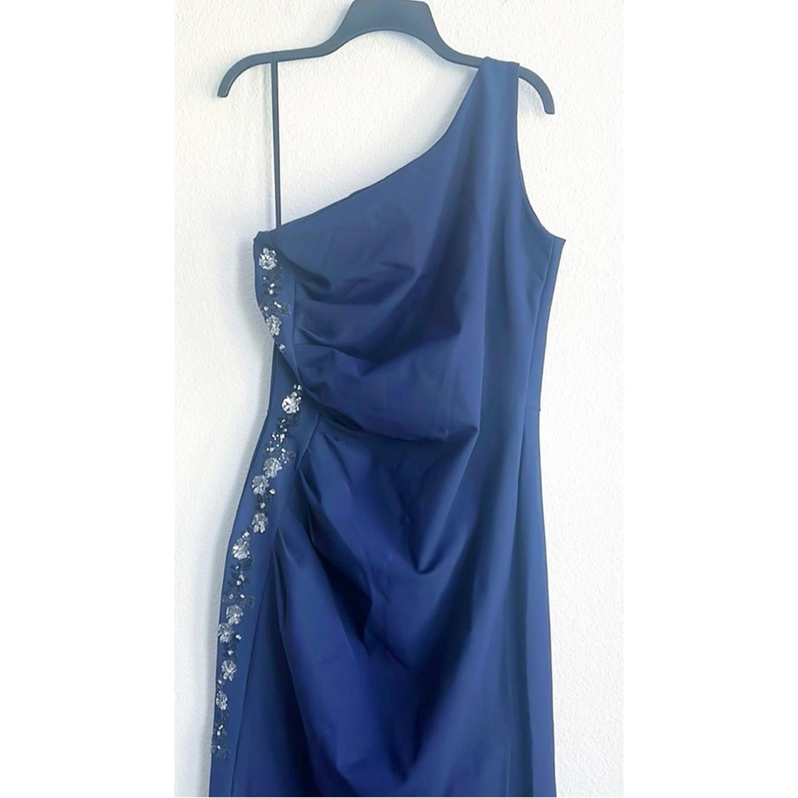 Chiara Boni NAVY Lianette One-Shoulder Beaded Trim Dress, NEW, Size 16