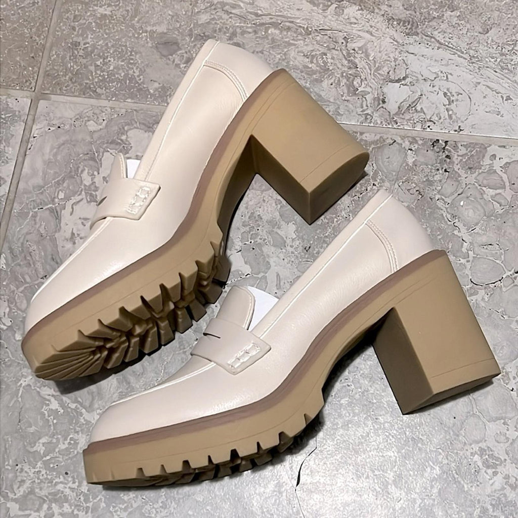 Dolce Vita JayJay Block Heel Lug-Sole Penny Loafers, Ivory Size 11 New in Box