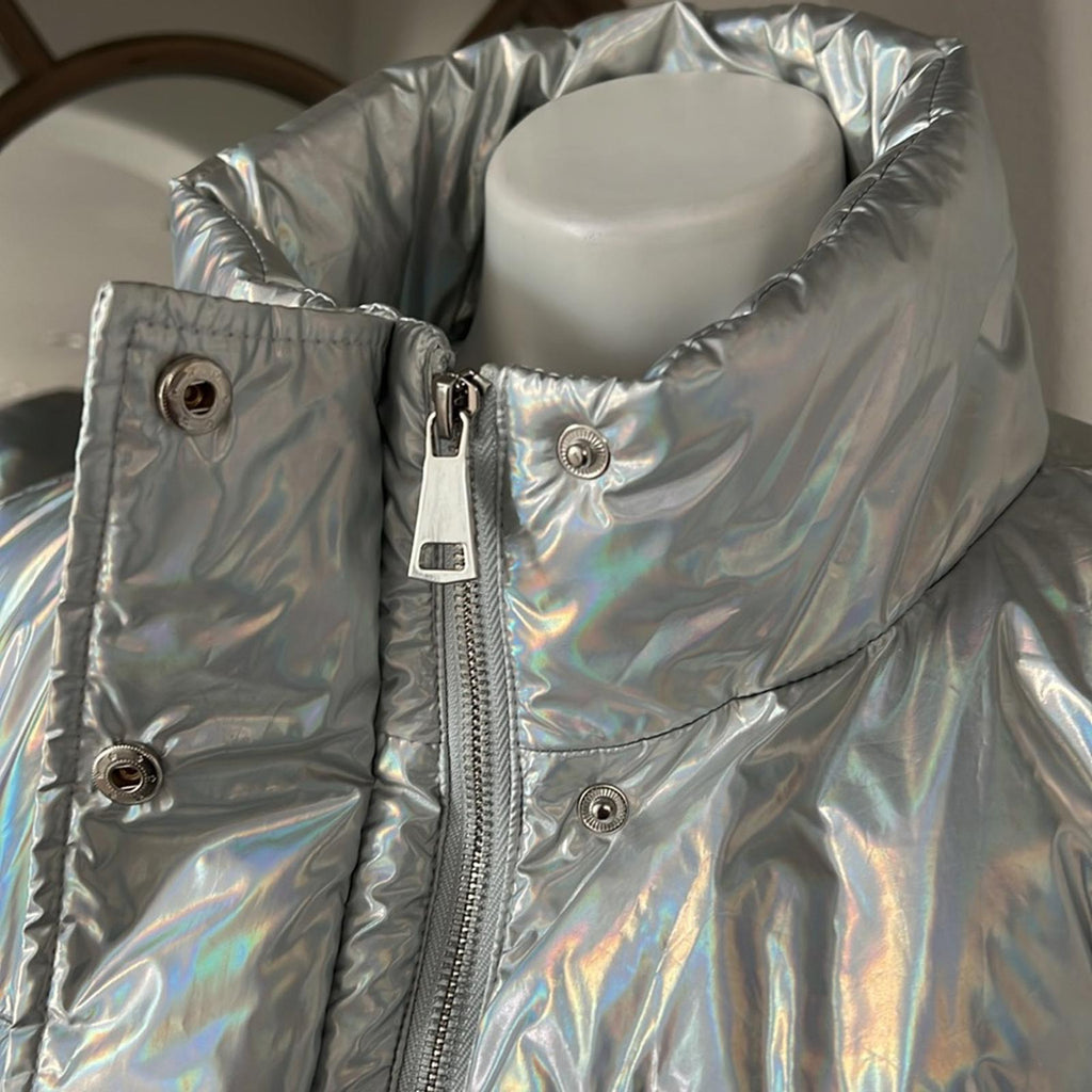 AQUA Iridescent Cropped Puffer Jacket, Omber Size XL New w/Tag $168