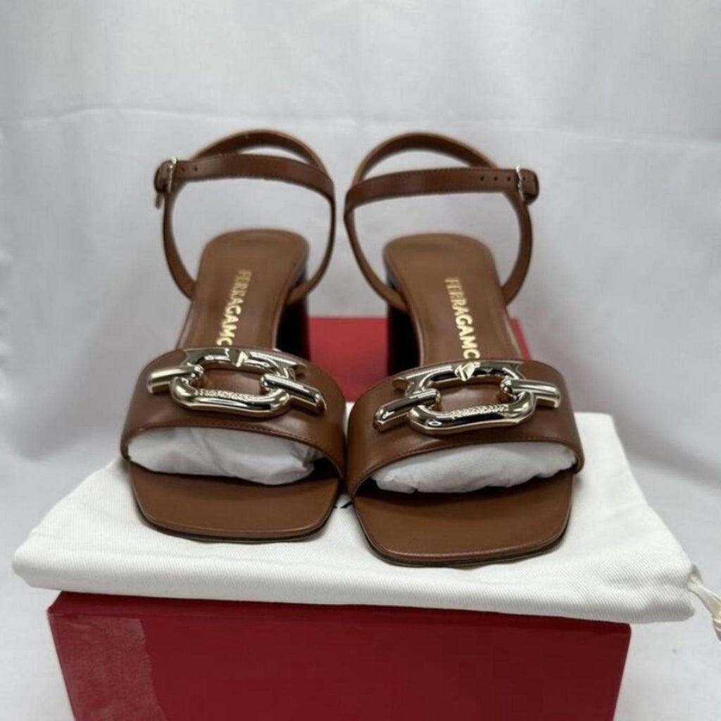 Ferragamo Priscilla Gancini Leather Ankle Strap Sandals, NEW, Size 7.5