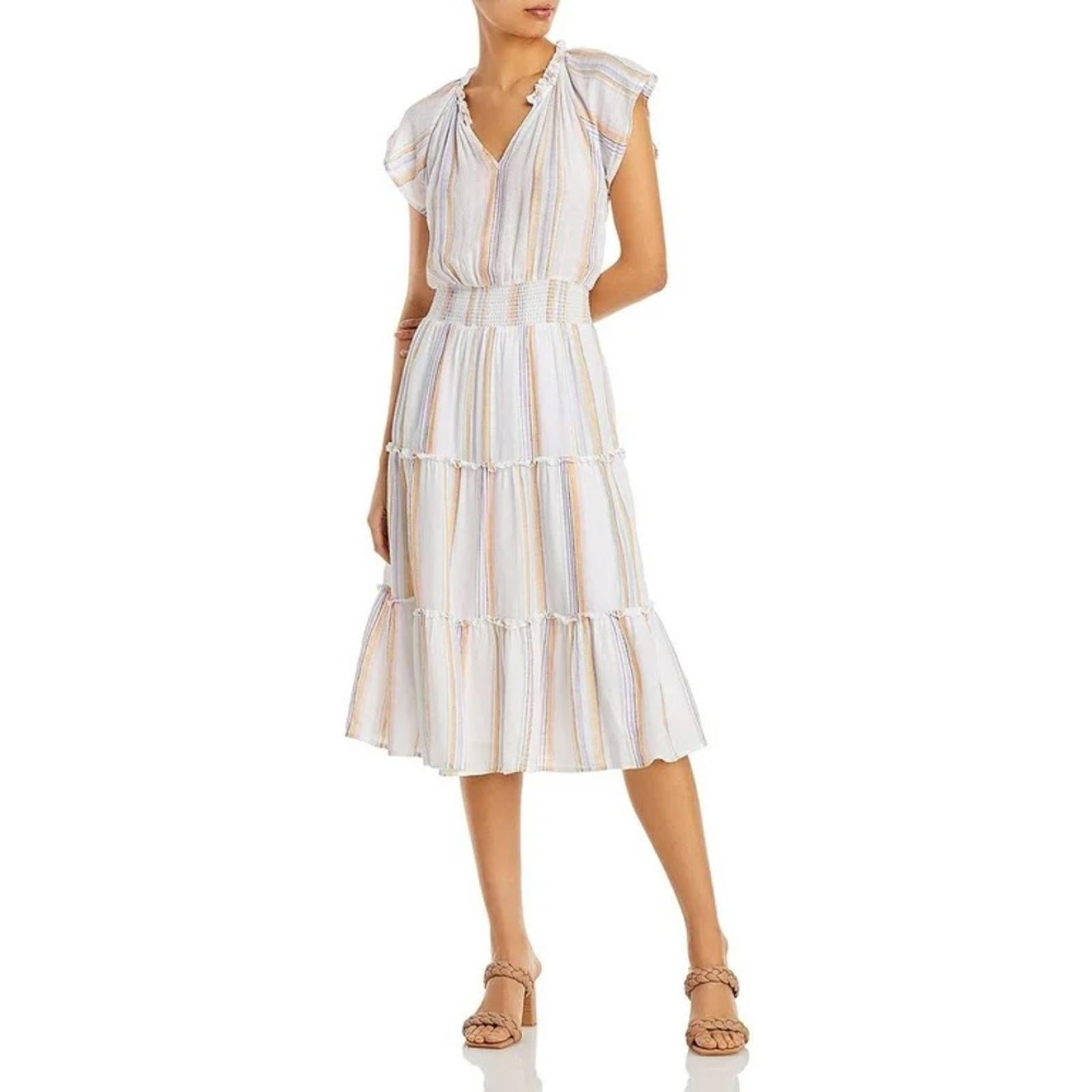 Rails Amellia Smocked Linen Midi Dress in Merida Stripe, Size M NEW w/Tag $228