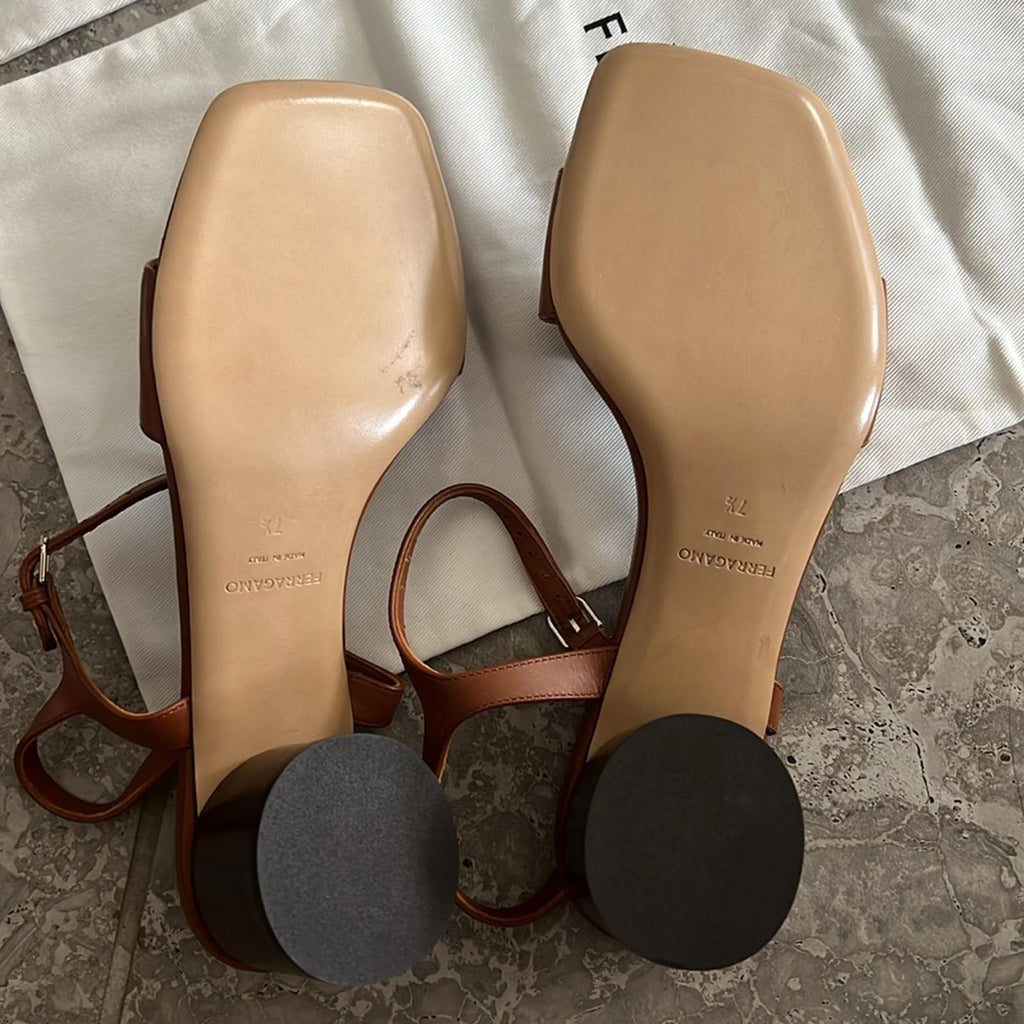 Ferragamo Priscilla Gancini Leather Ankle Strap Sandals, NEW, Size 7.5