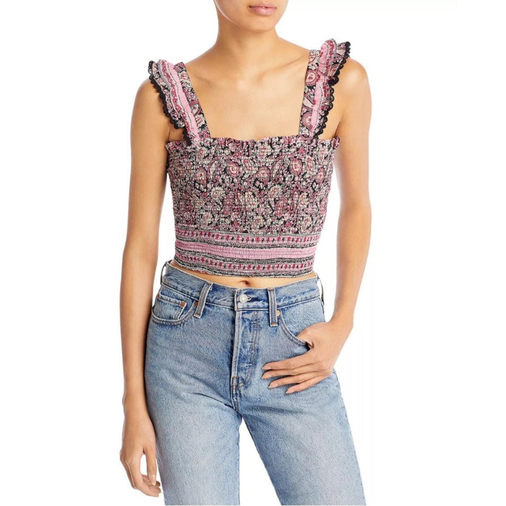 Bell Christine Smocked Paisley Print Cropped Top, Size XL New w/Tag $180
