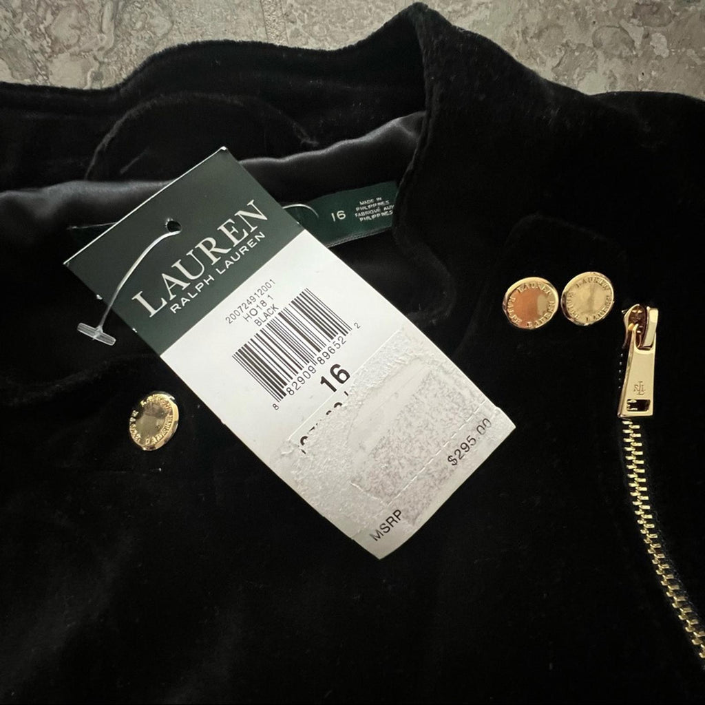 Lauren Ralph Lauren Stretch-Velvet Moto Jacket Cotton, Size 16 NEW Retail $295