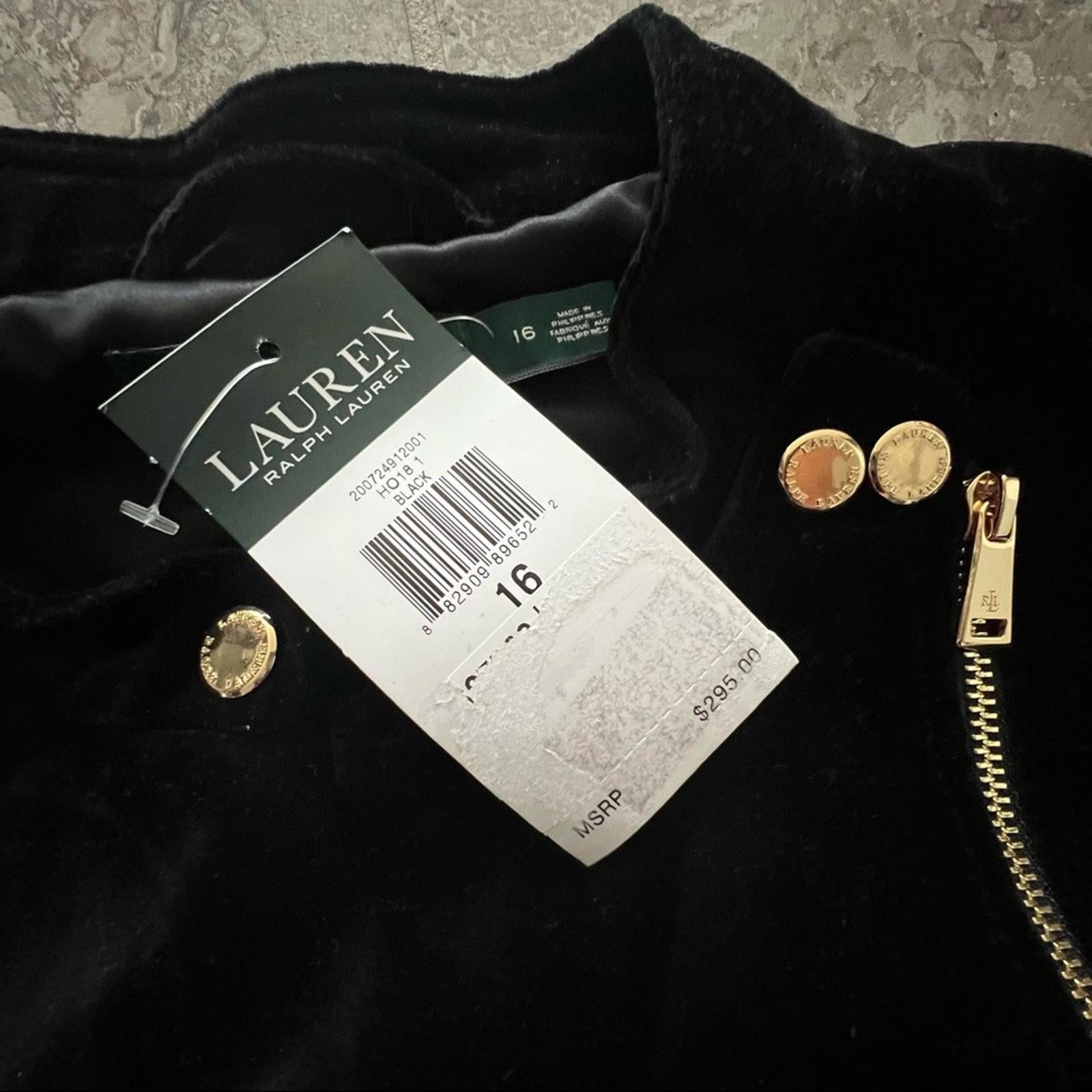 Lauren Ralph Lauren Stretch-Velvet Moto Jacket Cotton, Size 16 NEW Retail $295
