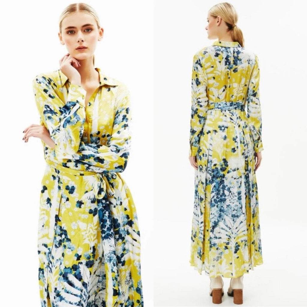 Falguni Shane Peacock Yellow Divine Long Maxi Dress, Size M, New w/Tag