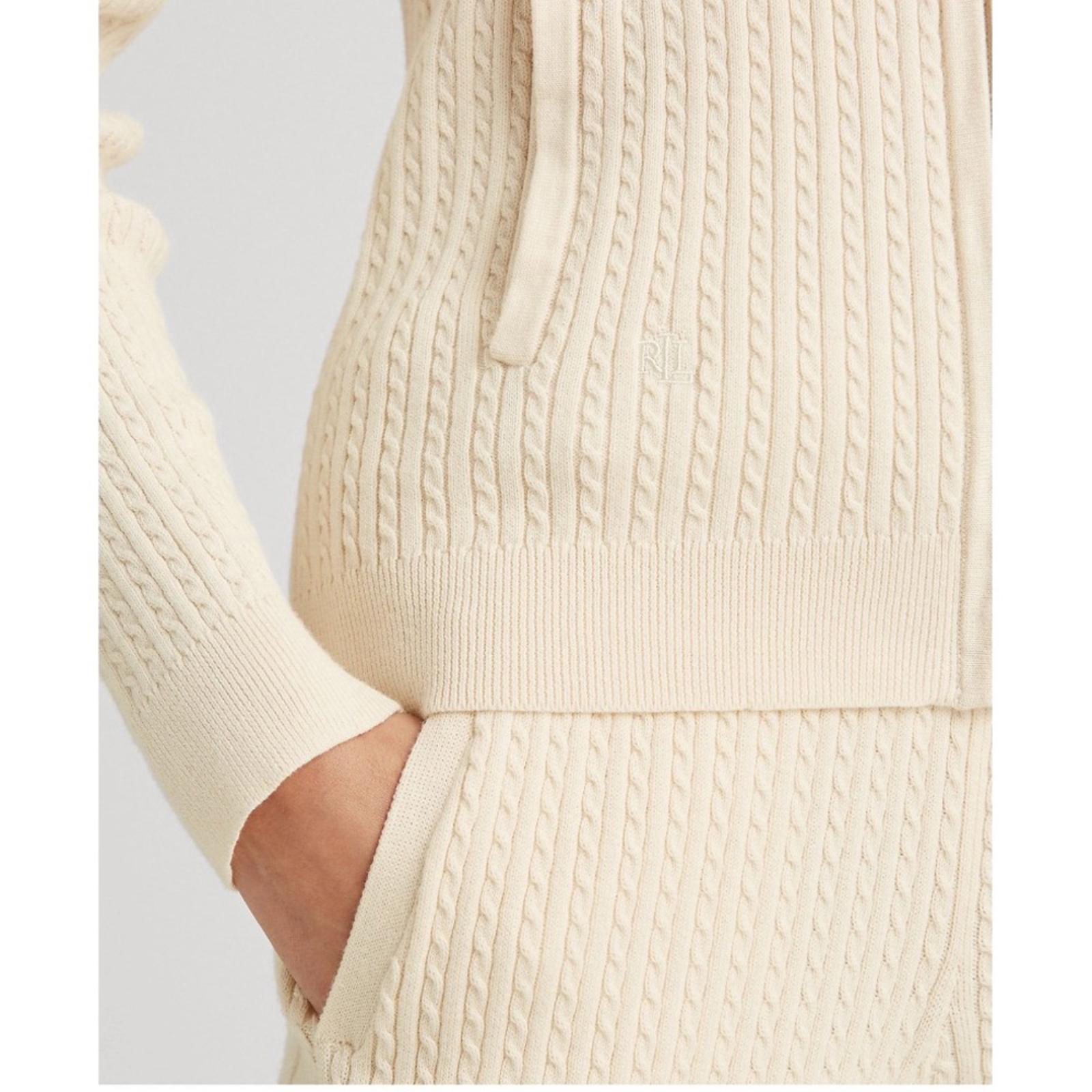 Lauren Ralph Lauren Cable Knit Full Zip Hoodie, Winter Cream Size XL New w/Tag