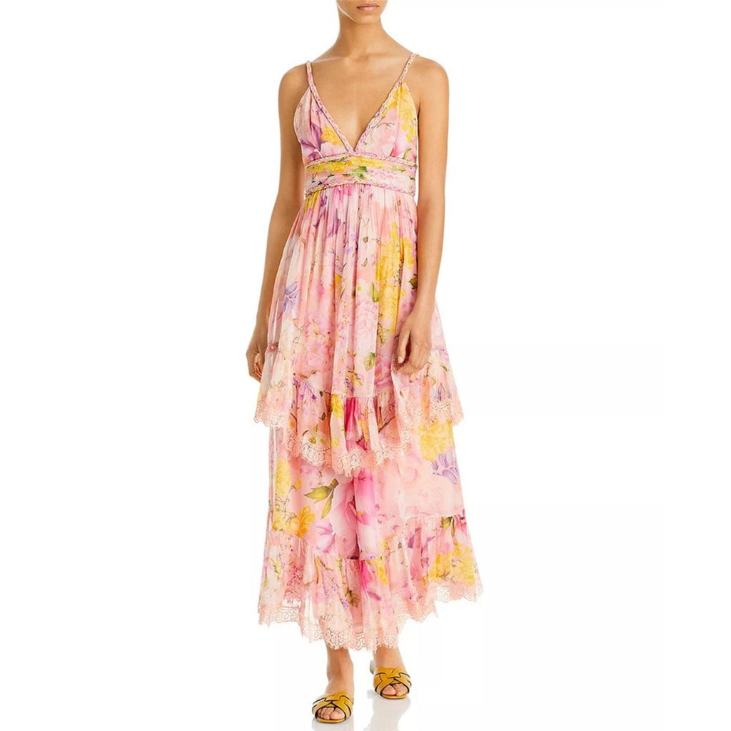 Rococo Sand x Revolve Leona Floral Low Back Maxi Dress in Peach/Pink Size M NWT