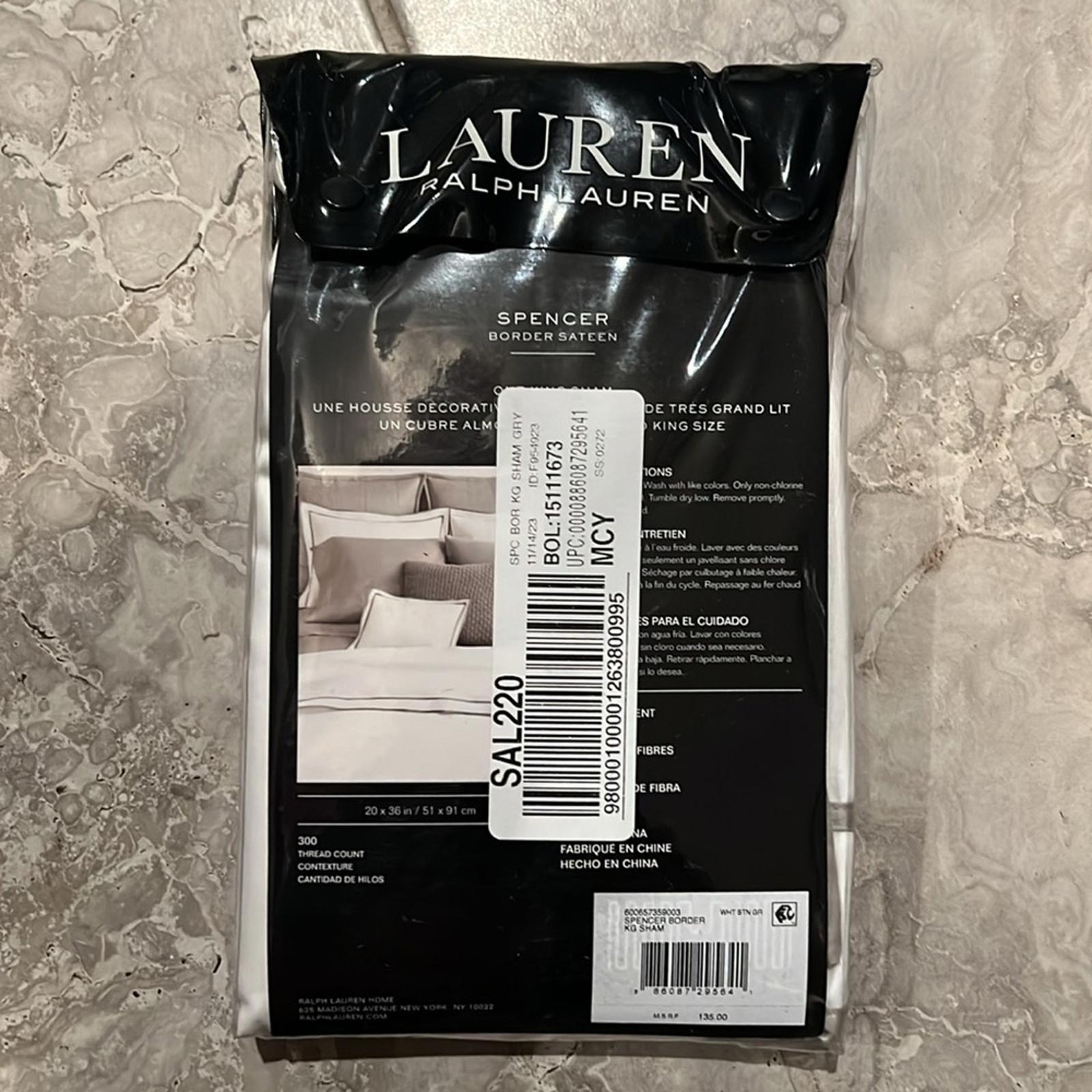 X2 Ralph Lauren KING Spencer Sateen Border Shams in Stone Grey New w/Tag $135/ea