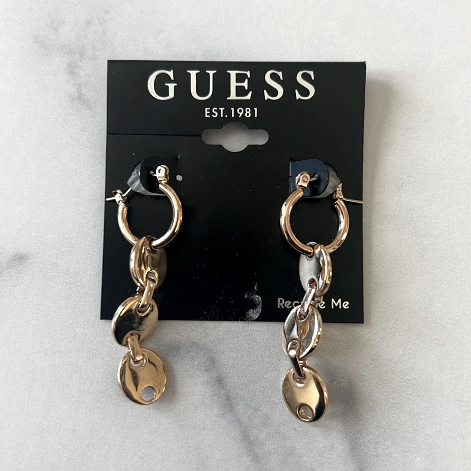 Guess Gold-Tone Link Drop Huggie Hoop Earrings, New w/Tag