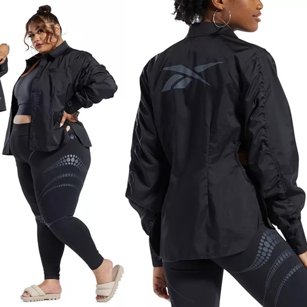 Reebok x Cardi B. Ruched-Sleeve Active Shirt in Black, Plus Size 2X New w/Tag