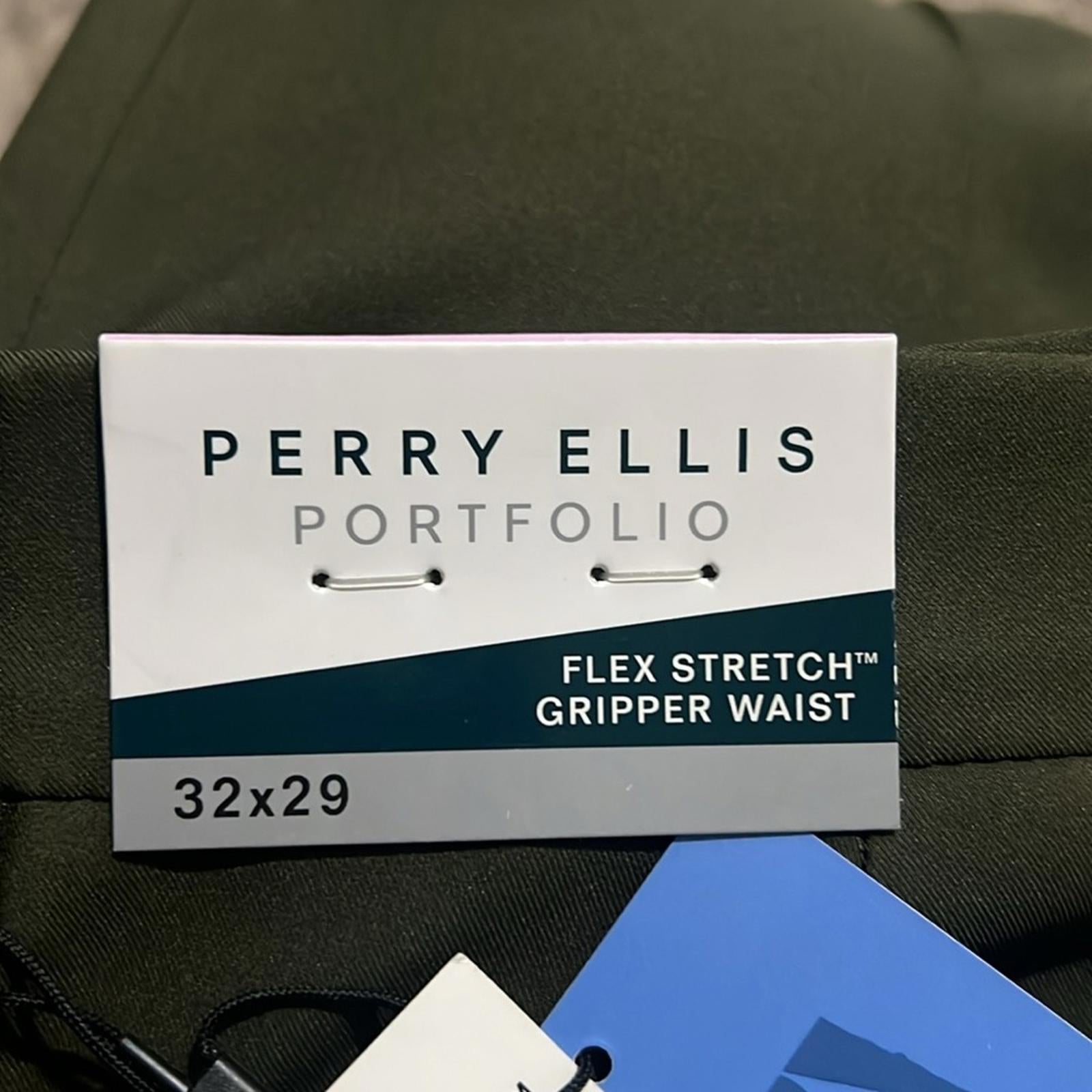 Perry Ellis Men’s Skinny Fit Lightweight Dress Pants in Olive Green, Size 32x29