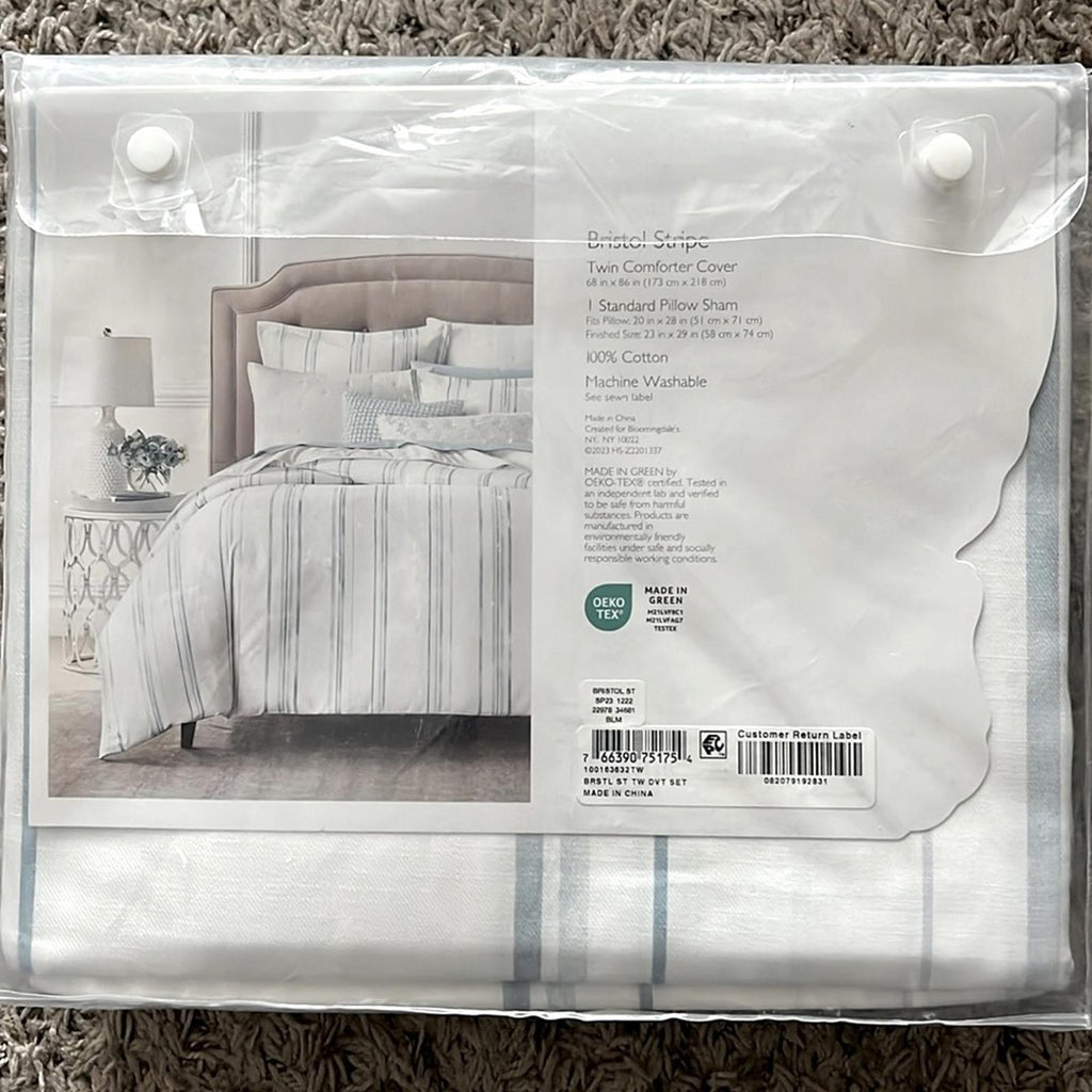 Sky Bristol Stripe Duvet Cover Set, Twin New w/Tag $230 - SOLD OUT