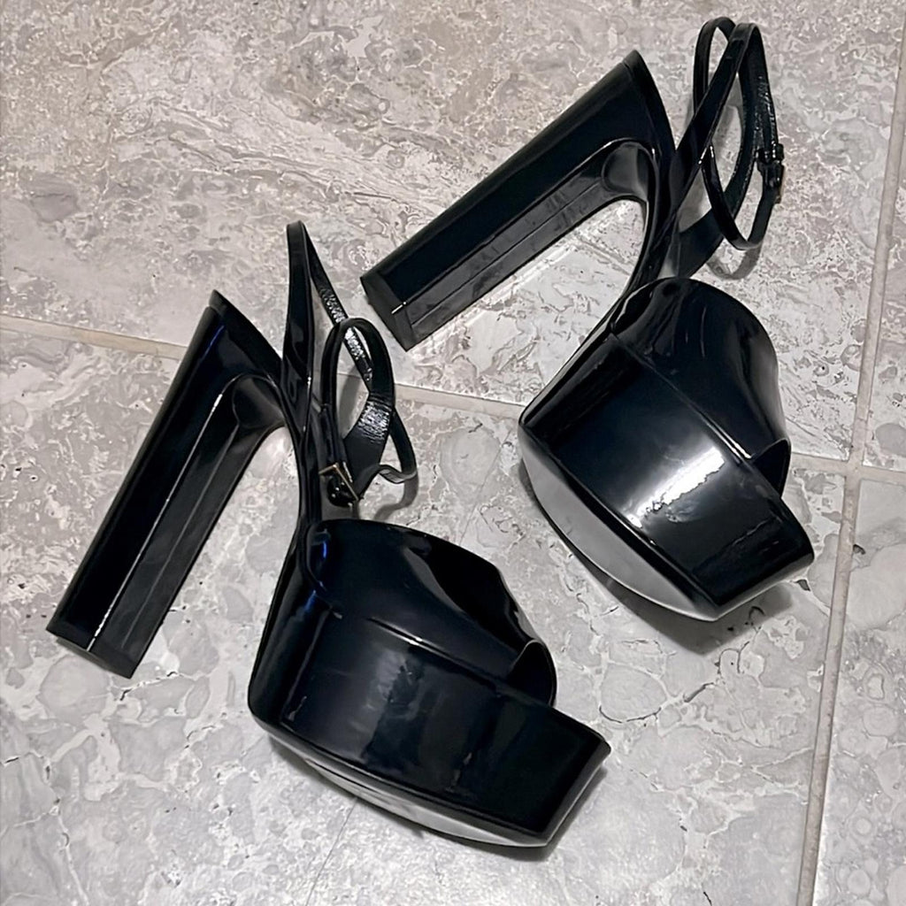 Saint Laurent Jodie Platform High Heel Sandals Black, Size 40 (SV 701788) NWT