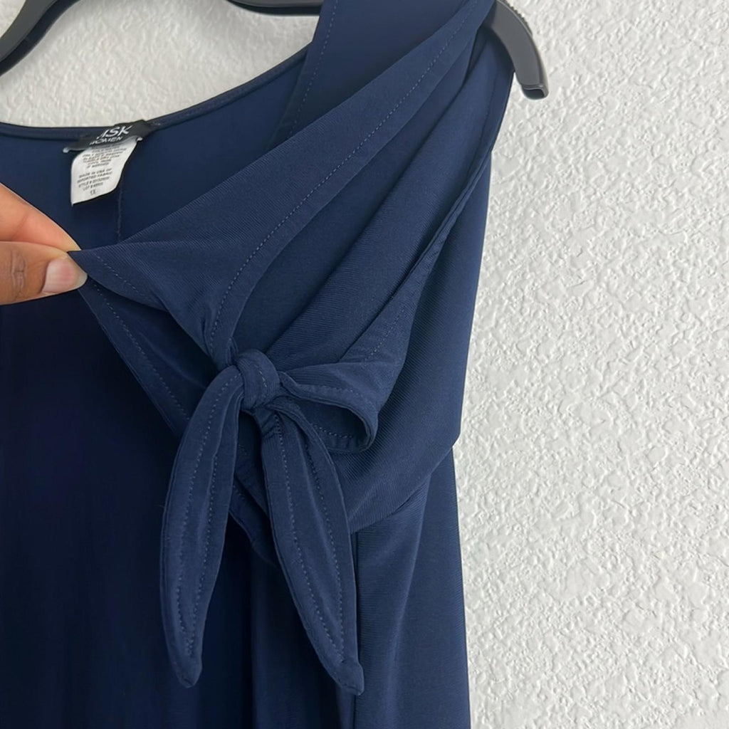 MSK Tie-Sleeve Midi Dress in Navy Blue, Size 1X EXCELLENT!