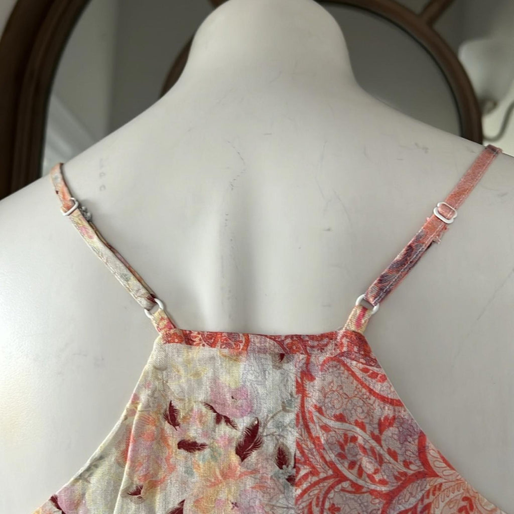 NEW Maisie Nordstrom Patchwork Floral Paisley Tank Top, Pink Blush Size XS
