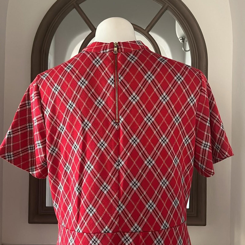Next Tartan Day Dress Knit Dress in Vibrant Red Black, Size UK 16, US 12
