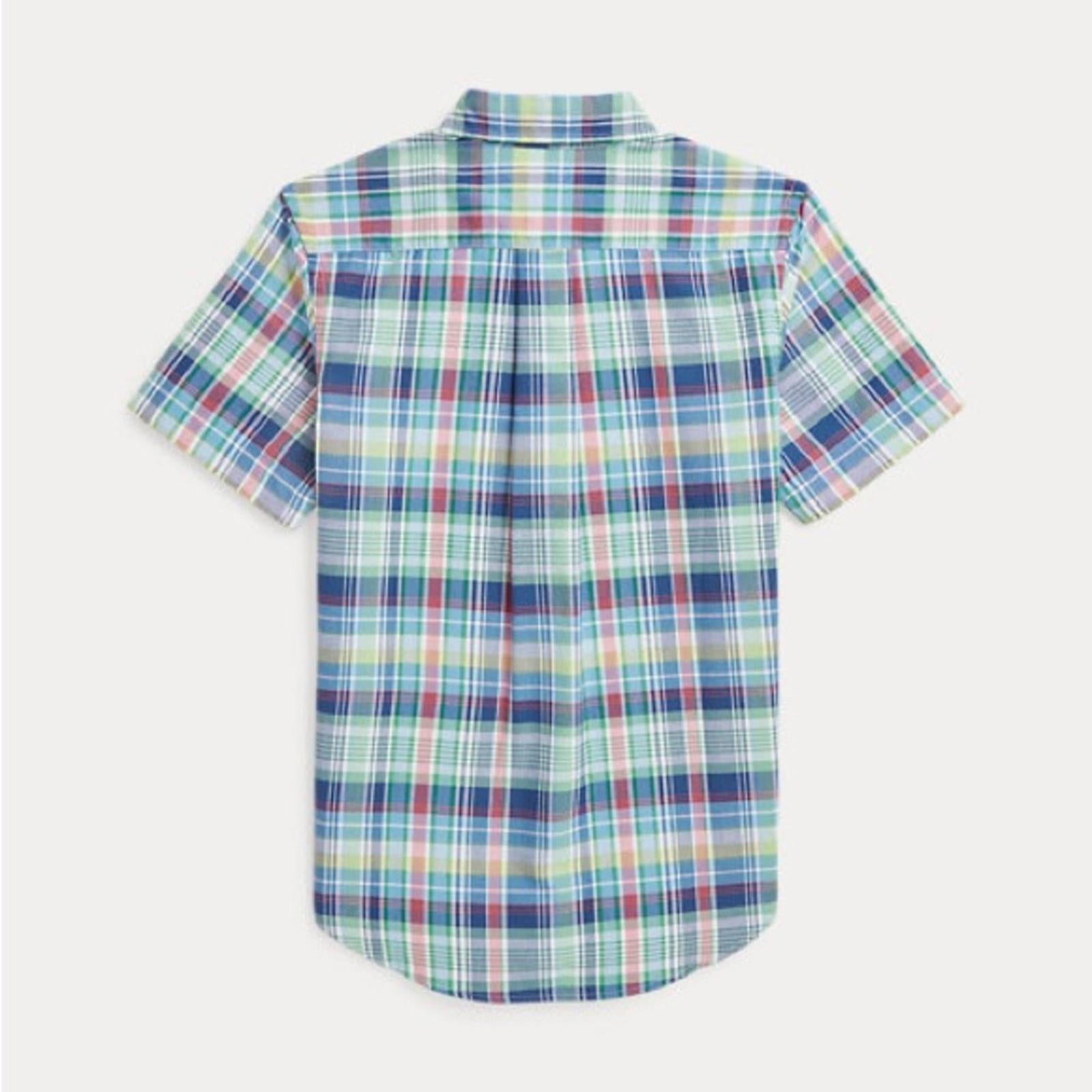 Ralph Lauren Plaid Oxford Short-Sleeve Shirt in Blue Multi, Size M(10-12), NWT