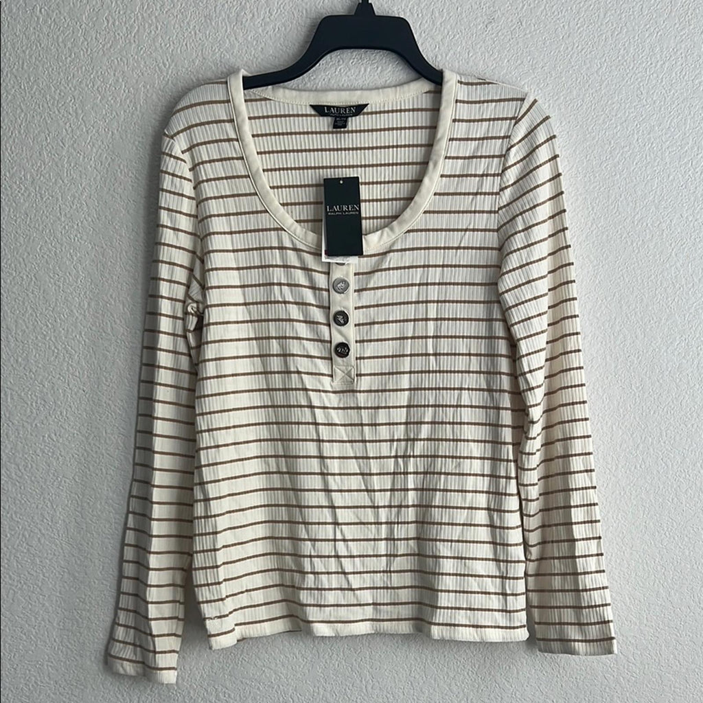 Lauren Ralph Lauren Mascarpone Cream Striped Jersey Women’s Size XL NWT