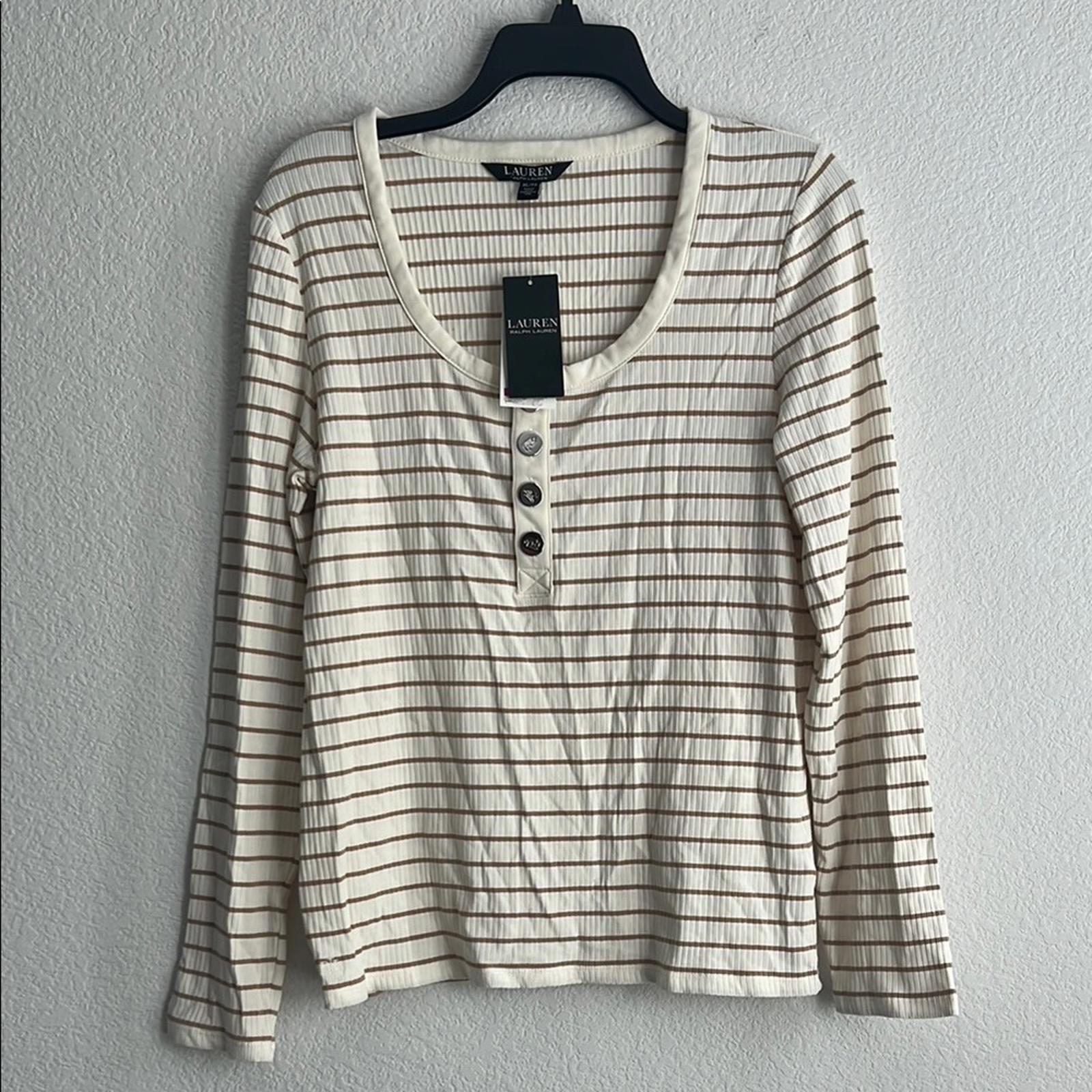 Lauren Ralph Lauren Mascarpone Cream Striped Jersey Women’s Size XL NWT