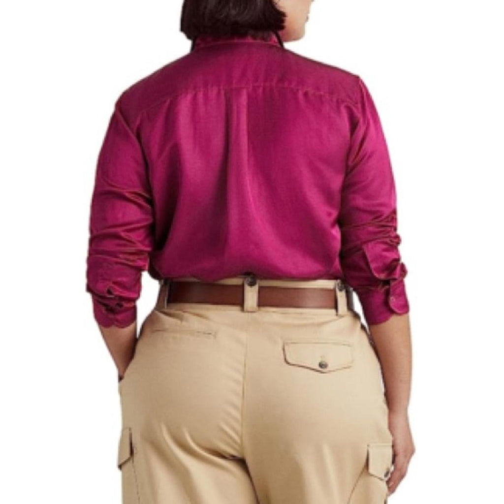 Lauren Ralph Lauren Satin Long Sleeve Buttoned Top in Fuchsia, Plus Size 1X NWT