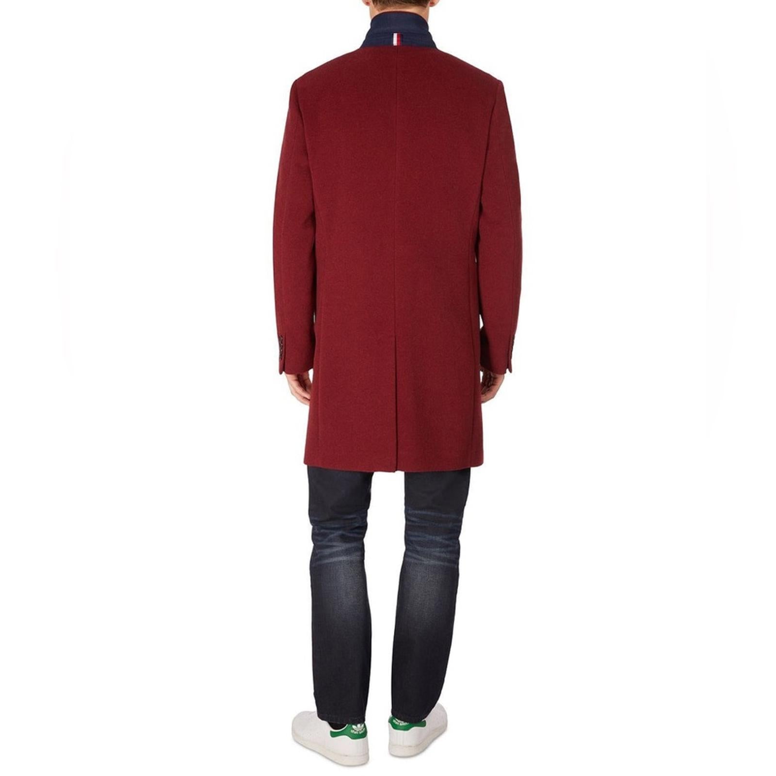 Tommy Hilfiger Addison Wool-Blend Trim Fit Overcoat in Red, Size 44 Reg NWT