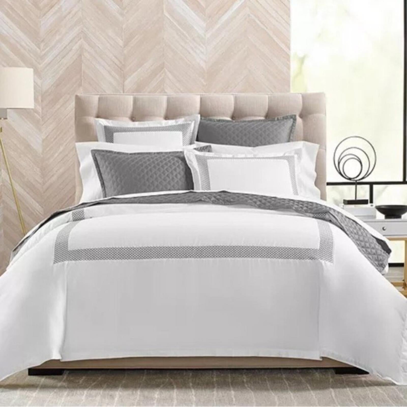 Hudson Park Collection Embroidered Geo Euro Sham in White/Silver, NEW