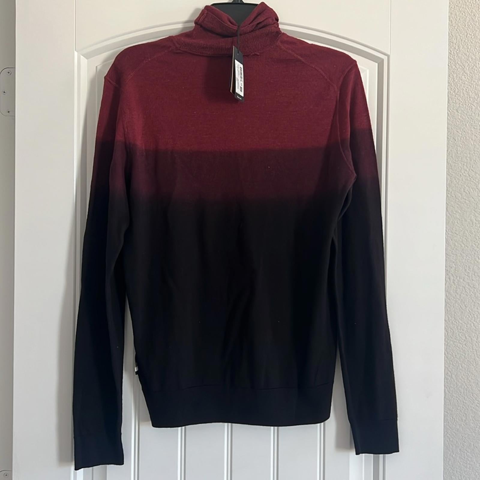 BOSS Wool & Silk Turtle Neck Sweater in Red/Black, Size S, New w/Tag