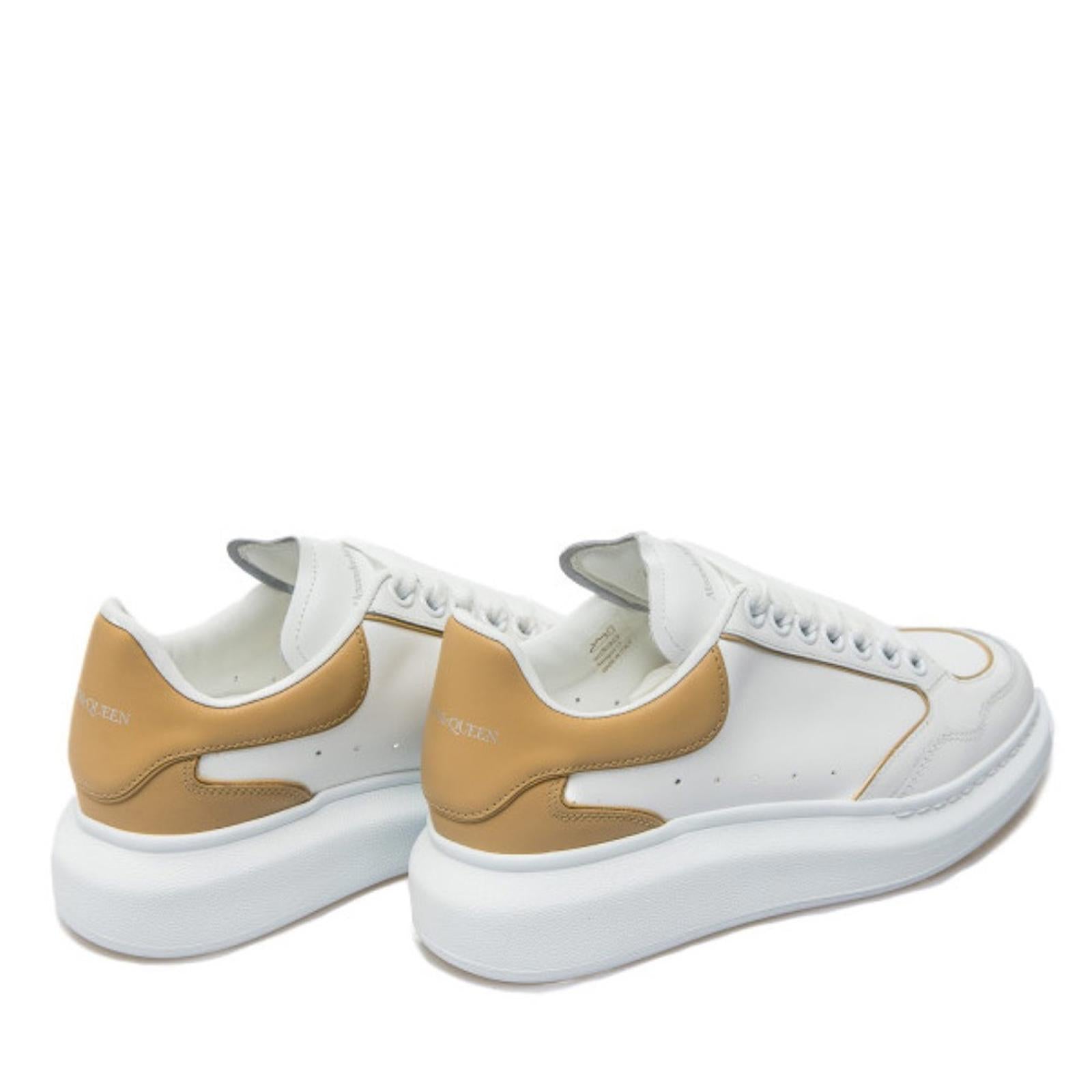 Alexander McQueen Oversized Low-Top Sneakers in White/ Camel, Size 41 NEW $850