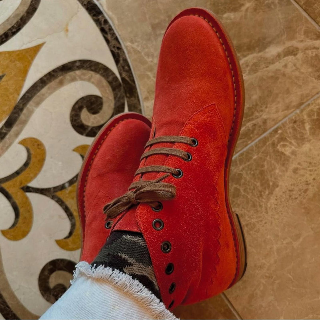 Bottega Veneta Lace-Up Ankle Boots in Red Suede, Size EU40 NEW in Box w/DustBags
