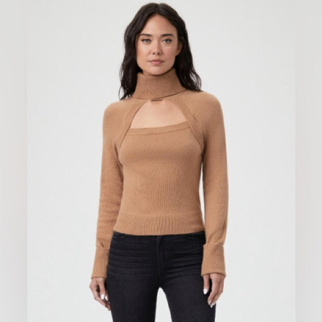 Paige x Revolve Cherise Cut-Out RollNeck Sweater Toffee Bronze Size M NEW w/Tag
