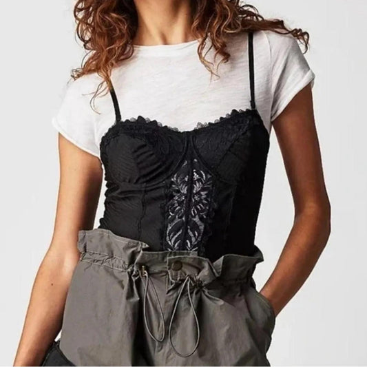 NEW Free People Intimately Good Luck Charm Bodysuit, Black, Size S New w/o Tag