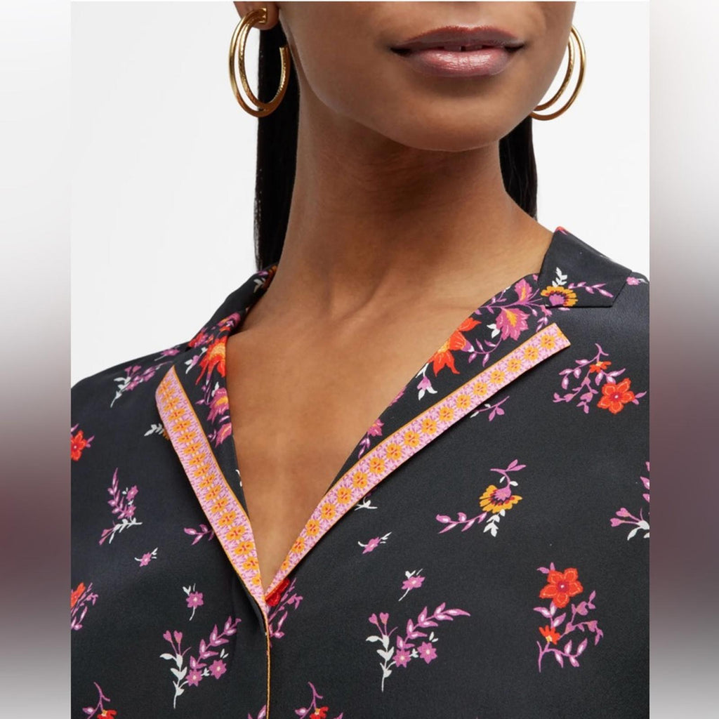 New Kobi Halperin Neo Silk Contrast Print Blouse, Size S New w/Tag $478