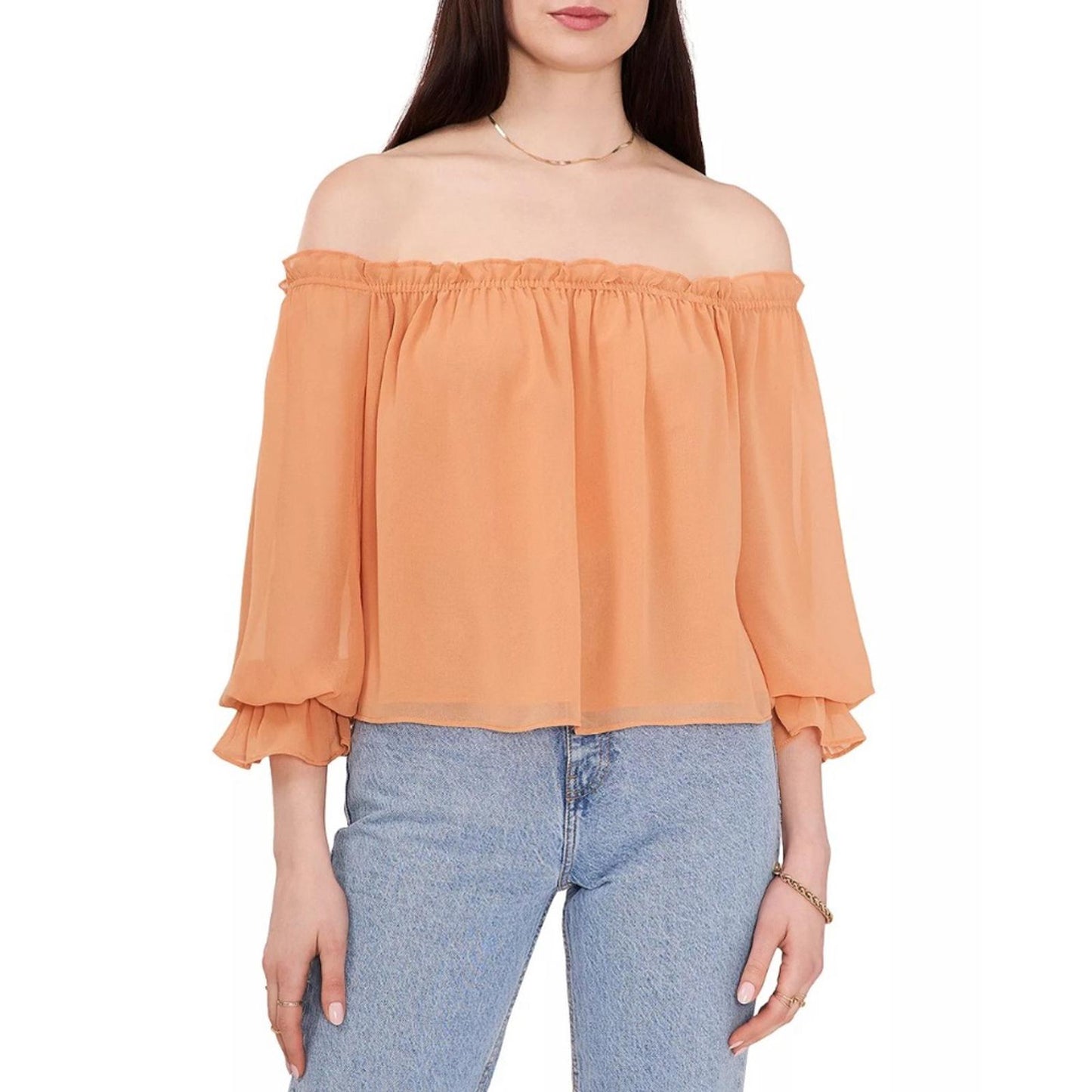 1.State xRevolve Off-The-Shoulder Peplum Blouse in Toasted Nut, New, Size S
