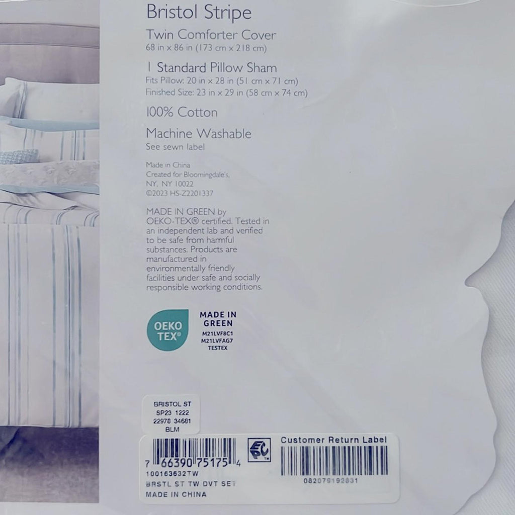 Sky Bristol Stripe Duvet Cover Set, Twin New w/Tag $230 - SOLD OUT