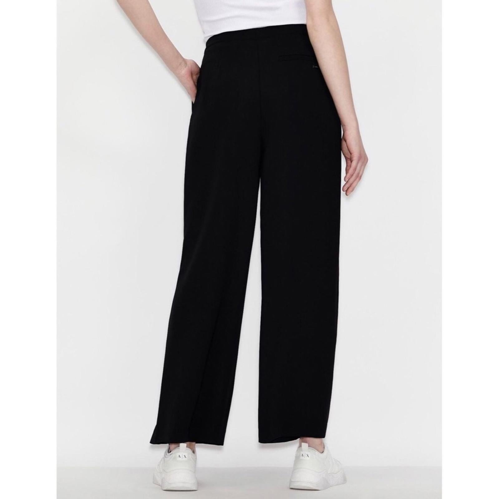 Armani Exchange Black Elastic Waist Trousers, Wide Leg Size 8 NWT Retail $480
