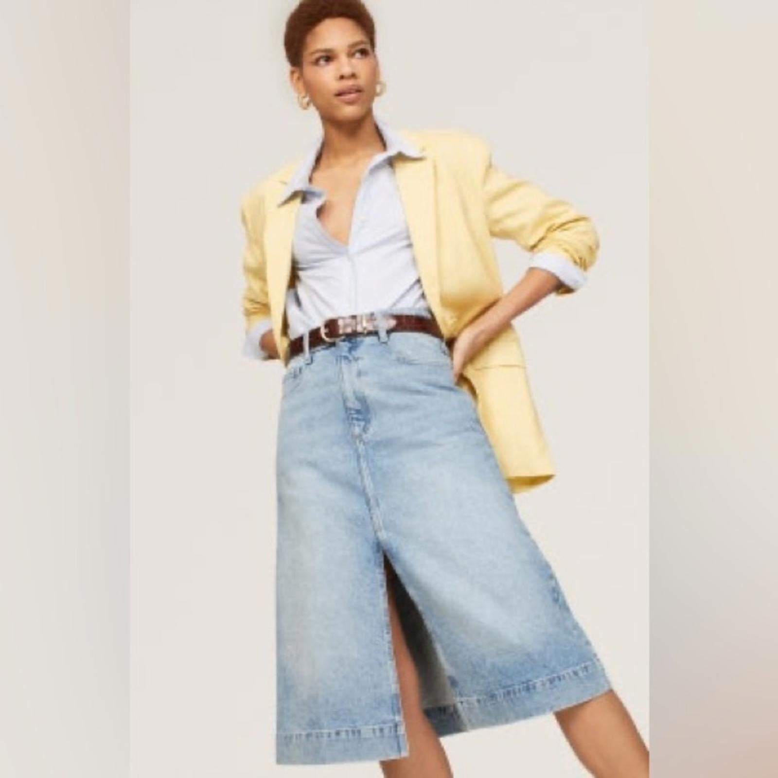 DL1961 Alma Slit Hem Midi A-Line Skirt, Blue Denim Size 27 New w/Tag Retail $229