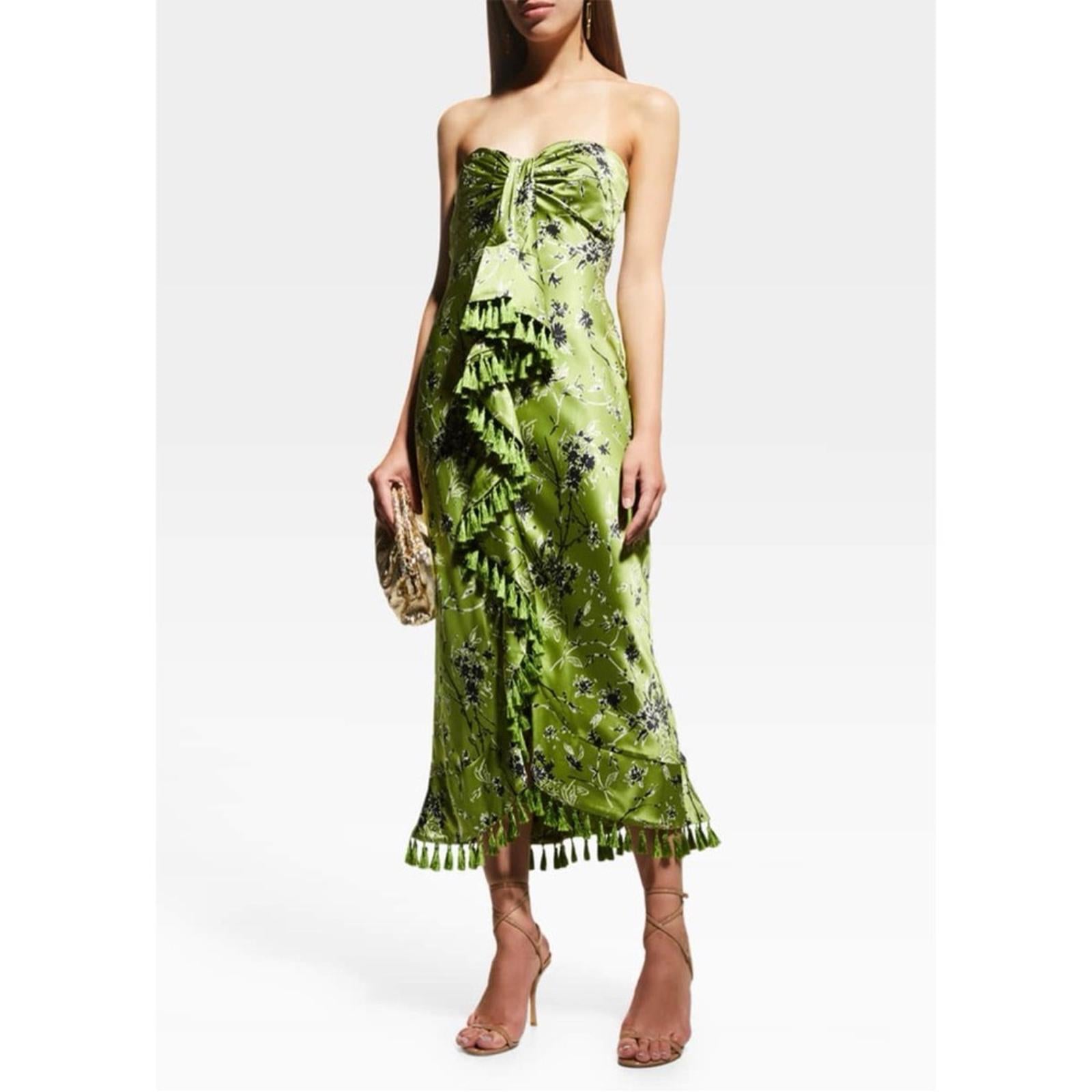 Cinq à Sept Elise Silk Strapless Wildflower Ruffle Tassel Dress, NWT, Size 0
