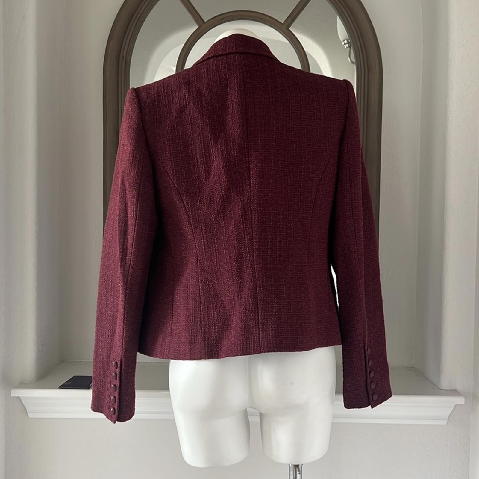 ELIE TAHARI Double Breasted Tweed Blazer in Burgundy, Size L Retail $495
