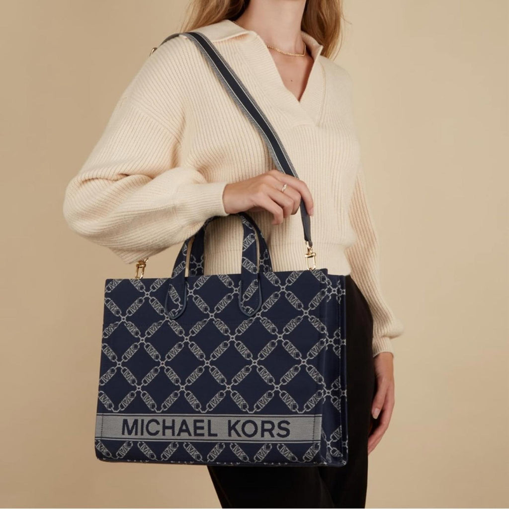 Michael Kors Gigi Large Grab Monogram Denim Tote Bag, Navy, New w/Tag (SOLD OUT)