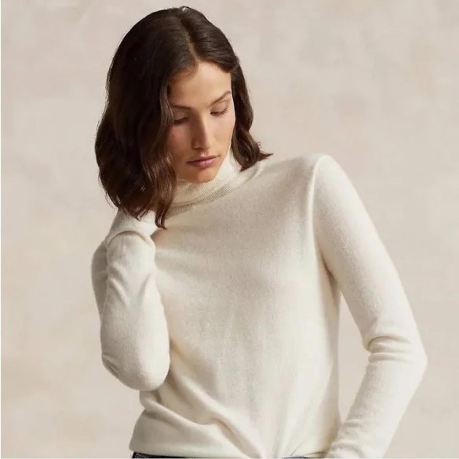 Lauren Ralph Lauren Cashmere Funnelneck Sweater in Winter Cream, NWT, Size S