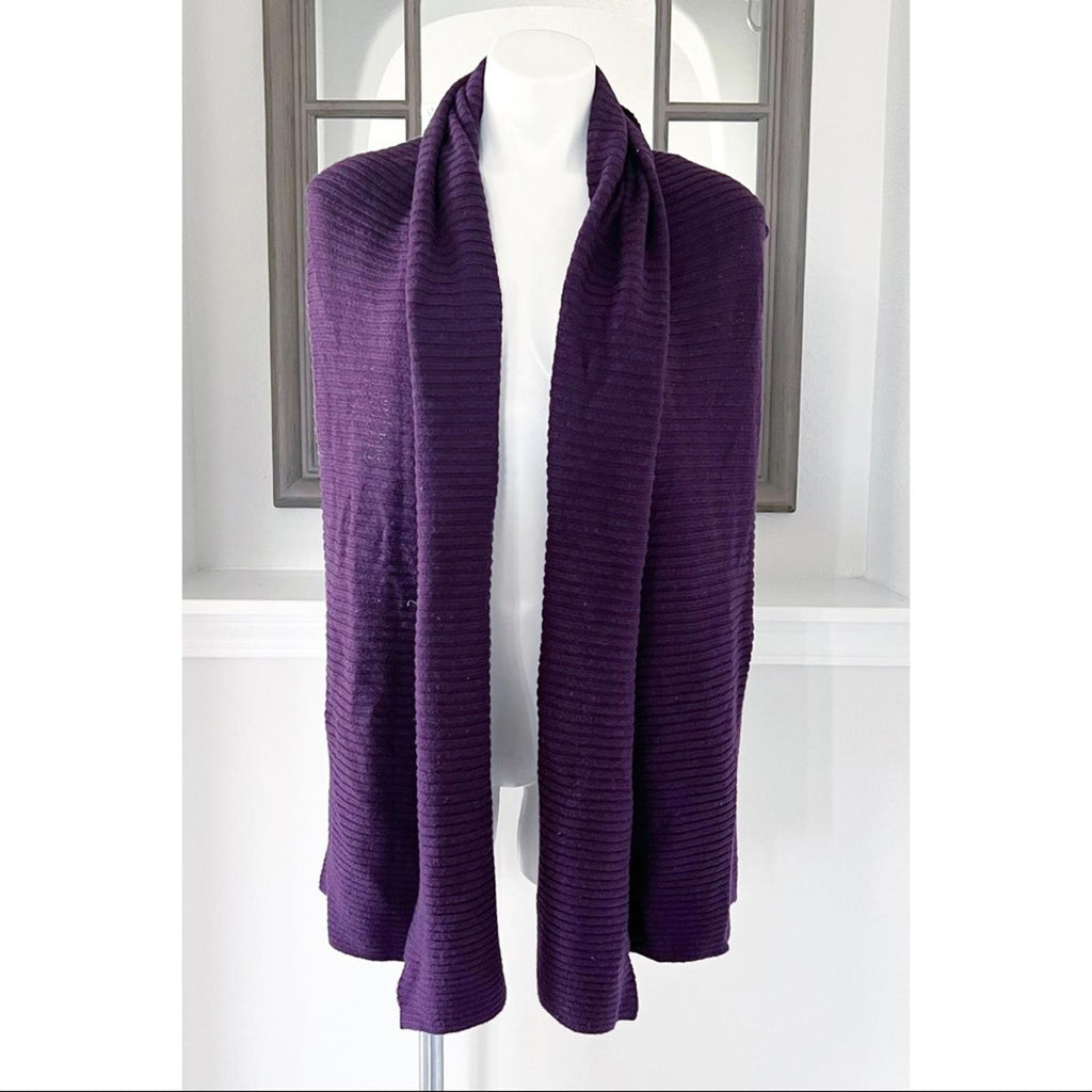 Donna Karan Wool Ribbed Kinit Cardigan in Purple, Size M/L New w/Tag