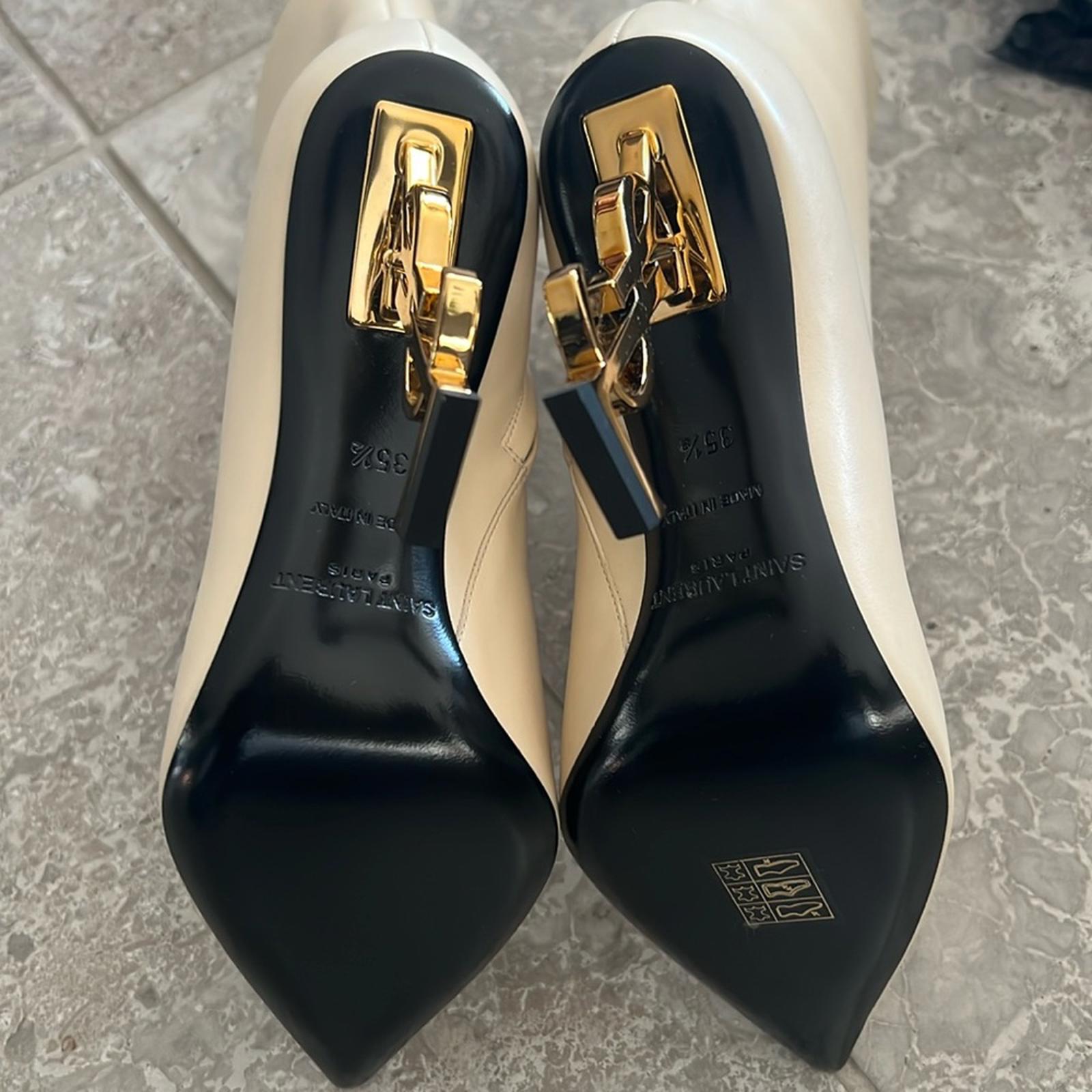 Saint Laurent 105mm Opyum Boots, Real Beige Light Bronze Size 35.5 New+Dust Bags