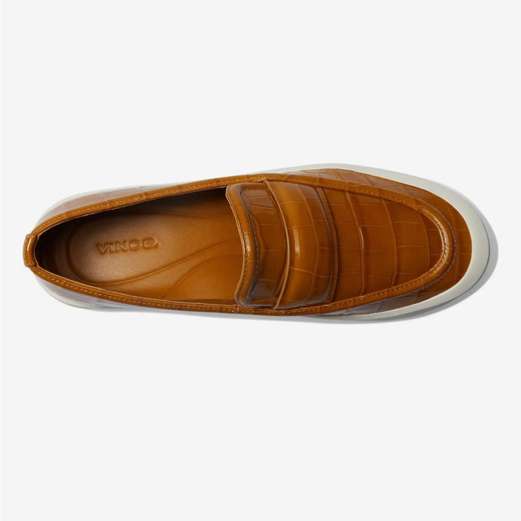 VINCE Ghita Loafer Croc Embossed Sneakers, Dark Gold Size US 7M in Box $250